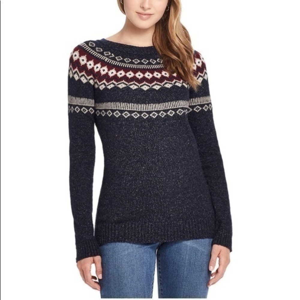 Weatherproof Vintage Faire Isle knit pullover bohemian Sweater nordic jumper